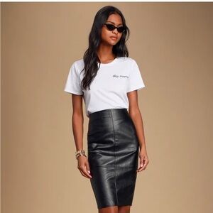 Lulus Black Vegan Leather Pencil Skirt Small